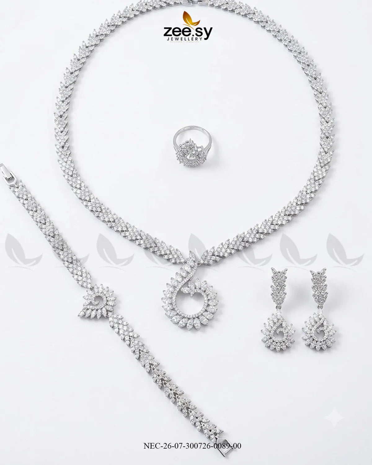 Swirling Leaf AD Necklace Set Necklace Sets - Zeesy Jewellery Pakistan | Premium Artificial & Imitation Jewellery