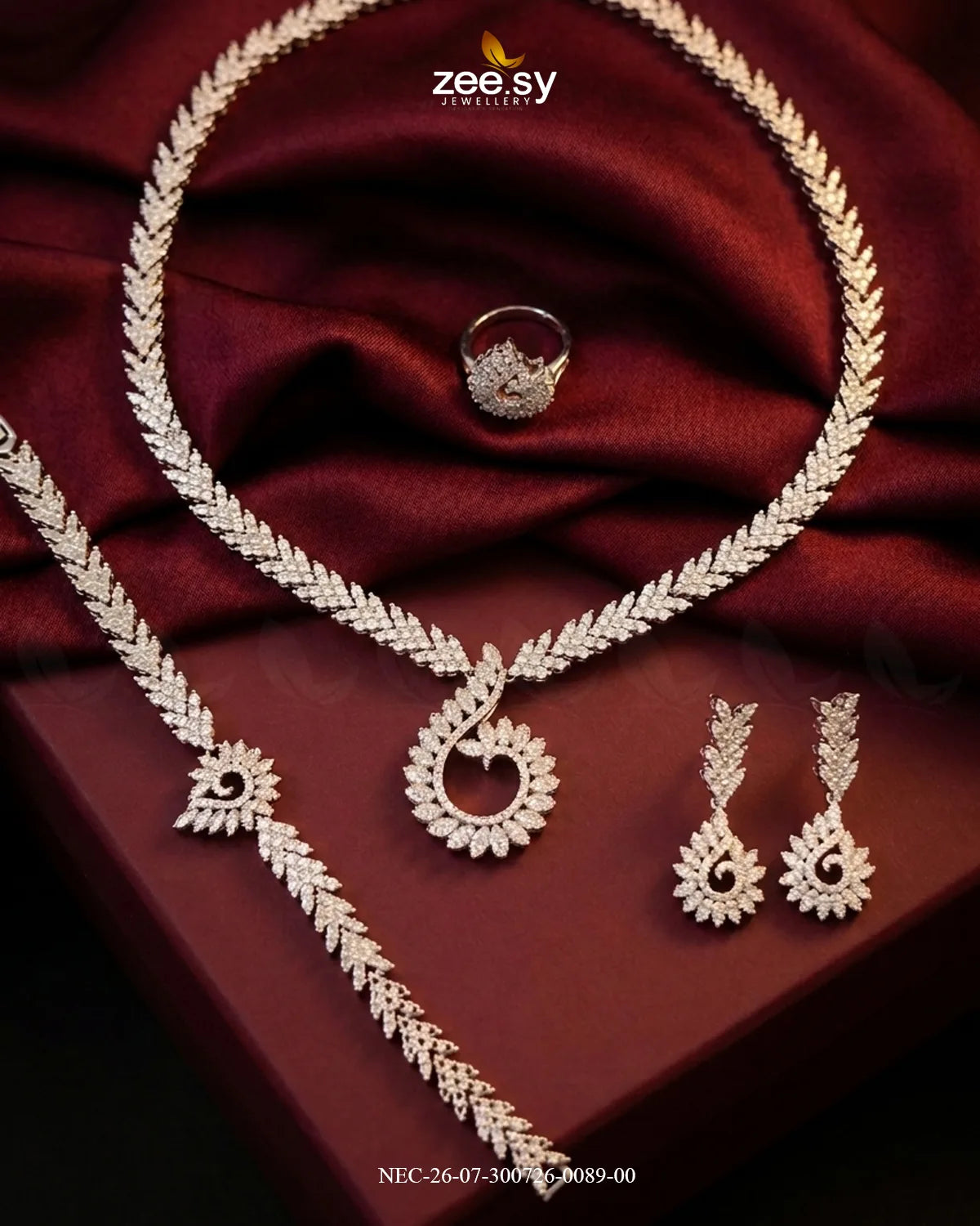 Swirling Leaf AD Necklace Set Necklace Sets - Zeesy Jewellery Pakistan | Premium Artificial & Imitation Jewellery
