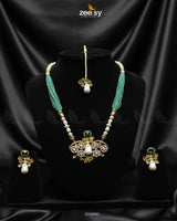 Carved Stream Malla Necklace Set Teal - Zeesy Jewellery