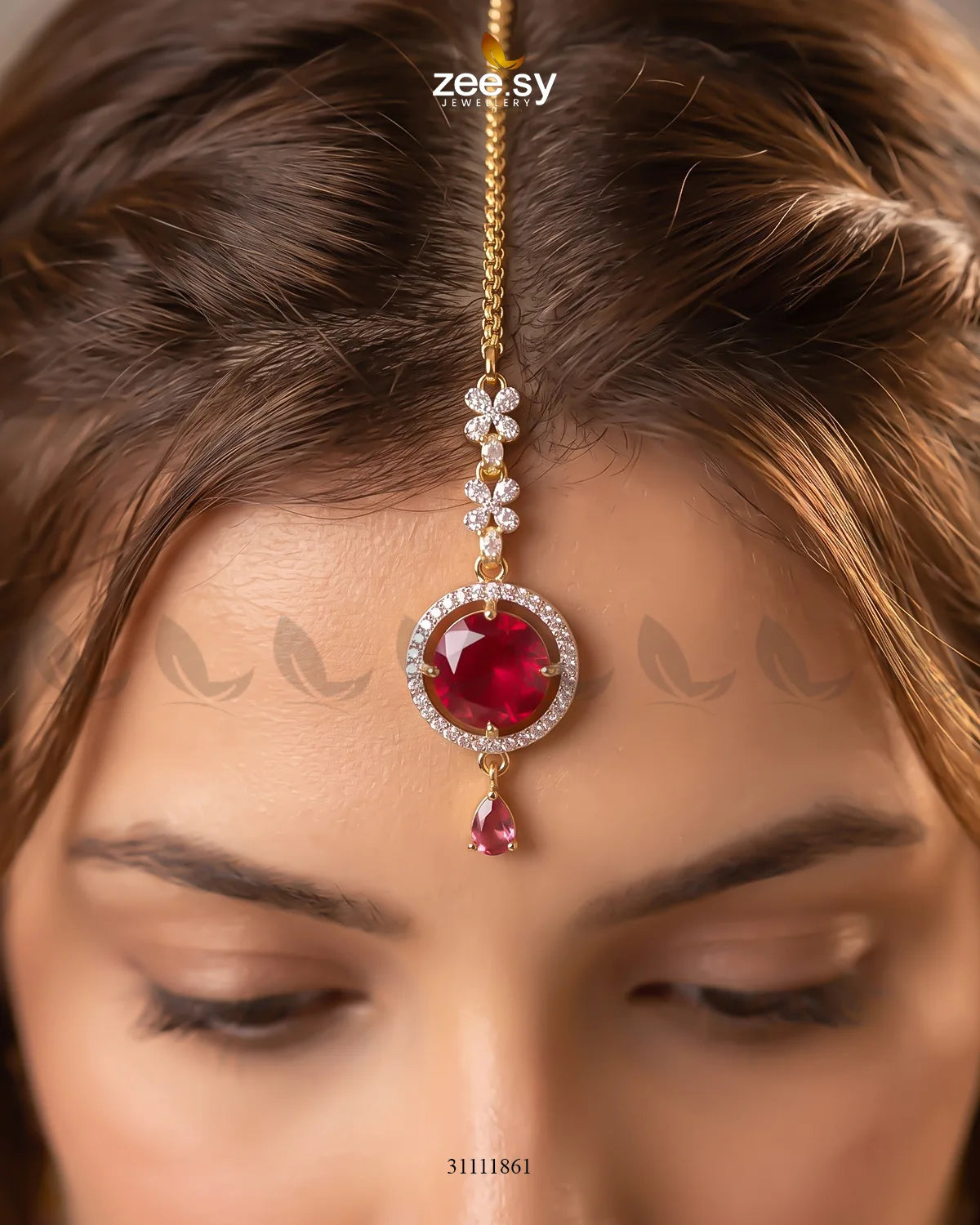 Fuchsia Talia Bindiya from RHS09 featuring intricate design, perfect for traditional Indian jewelry and accessory styling.
