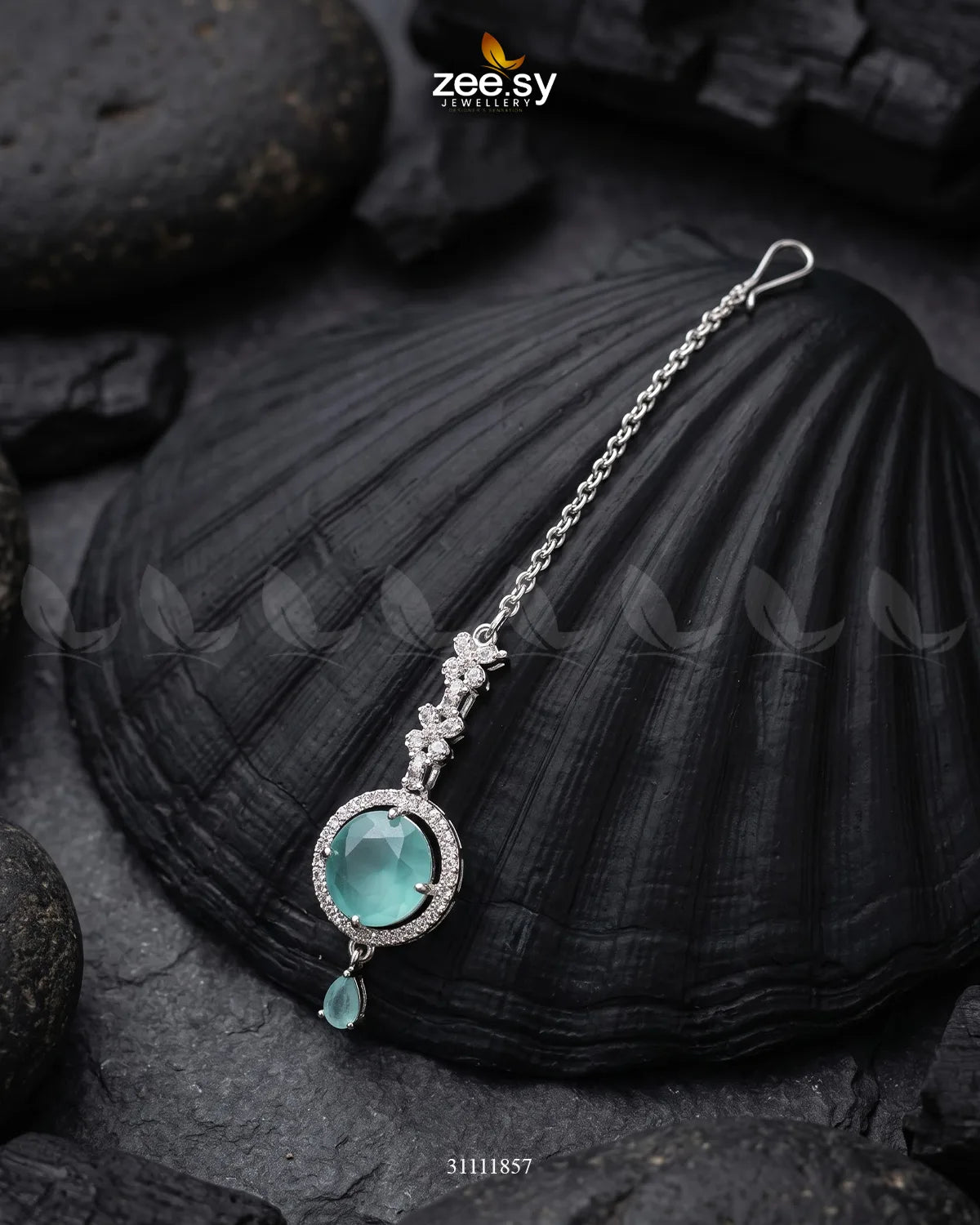 Mint green Talia Bindiya by RHS09 featuring intricate design, perfect for traditional Indian attire.