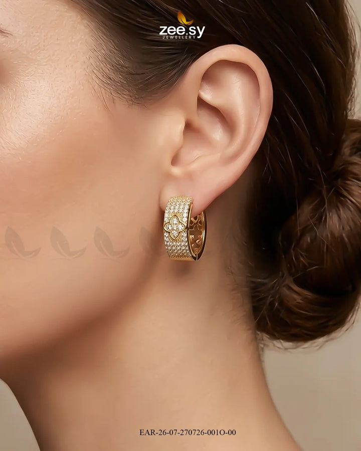 Textured Rhinestone Floral Hoop Earrings Earrings - Zeesy Jewellery Pakistan | Premium Artificial & Imitation Jewellery