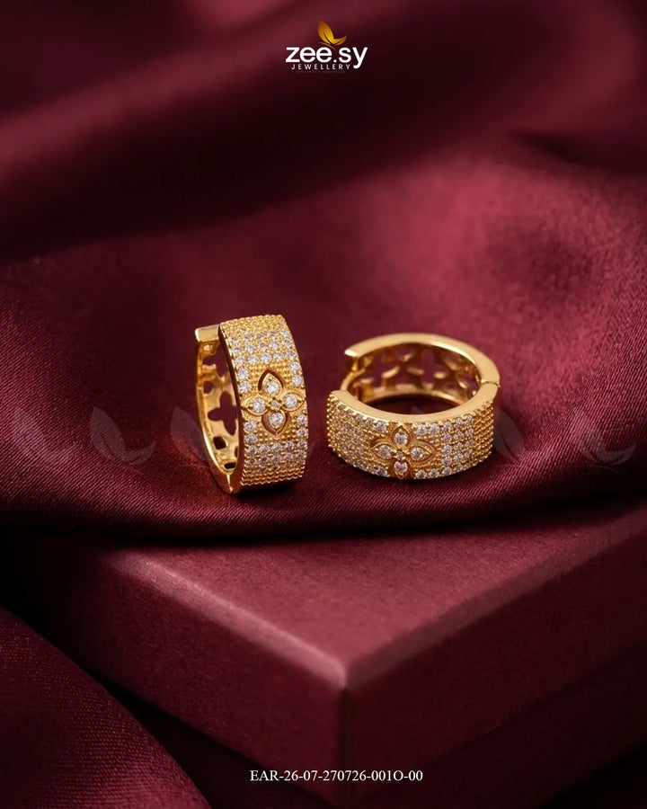 Textured Rhinestone Floral Hoop Earrings Earrings - Zeesy Jewellery Pakistan | Premium Artificial & Imitation Jewellery
