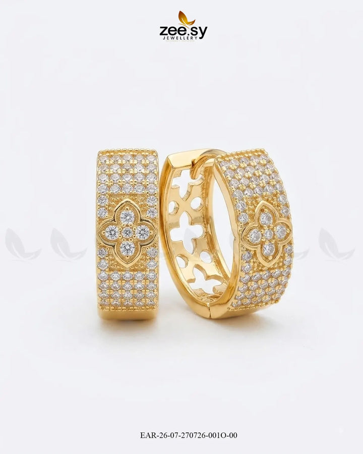 Textured Rhinestone Floral Hoop Earrings Earrings - Zeesy Jewellery Pakistan | Premium Artificial & Imitation Jewellery
