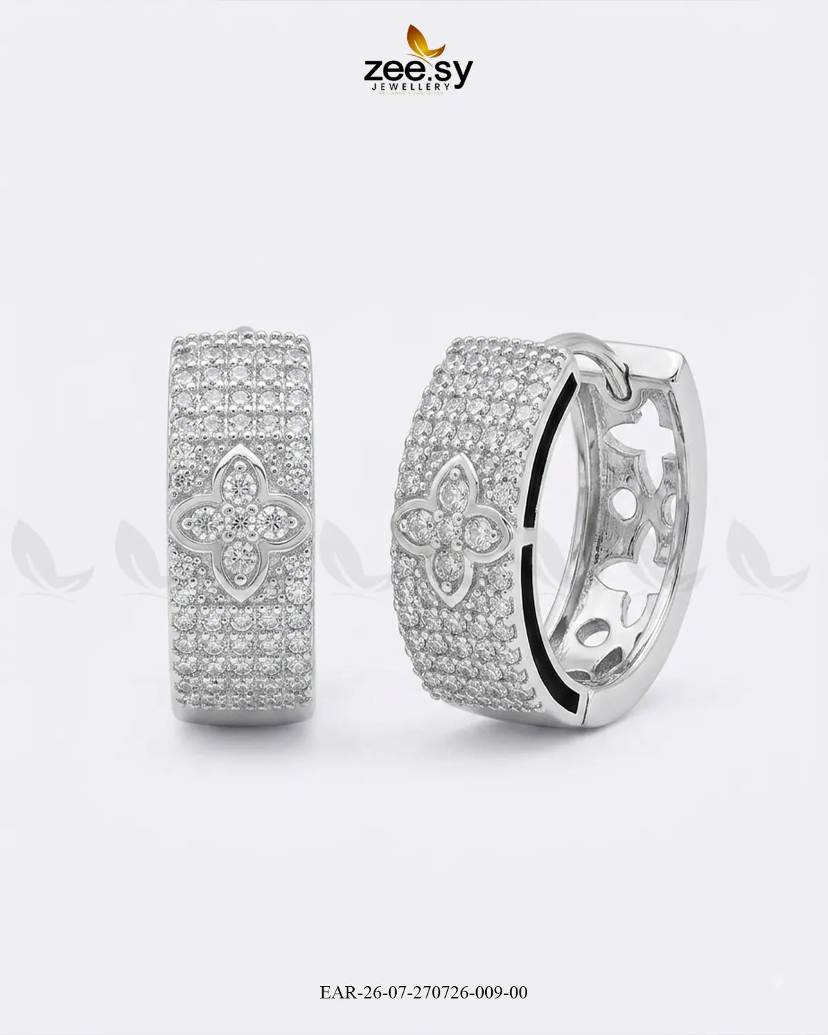 Textured Rhinestone Floral Hoop Earrings Earrings - Zeesy Jewellery Pakistan | Premium Artificial & Imitation Jewellery