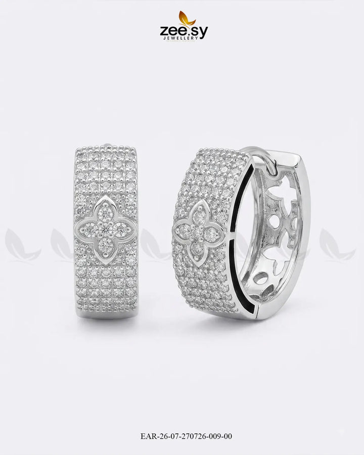 Textured Rhinestone Floral Hoop Earrings Earrings - Zeesy Jewellery Pakistan | Premium Artificial & Imitation Jewellery