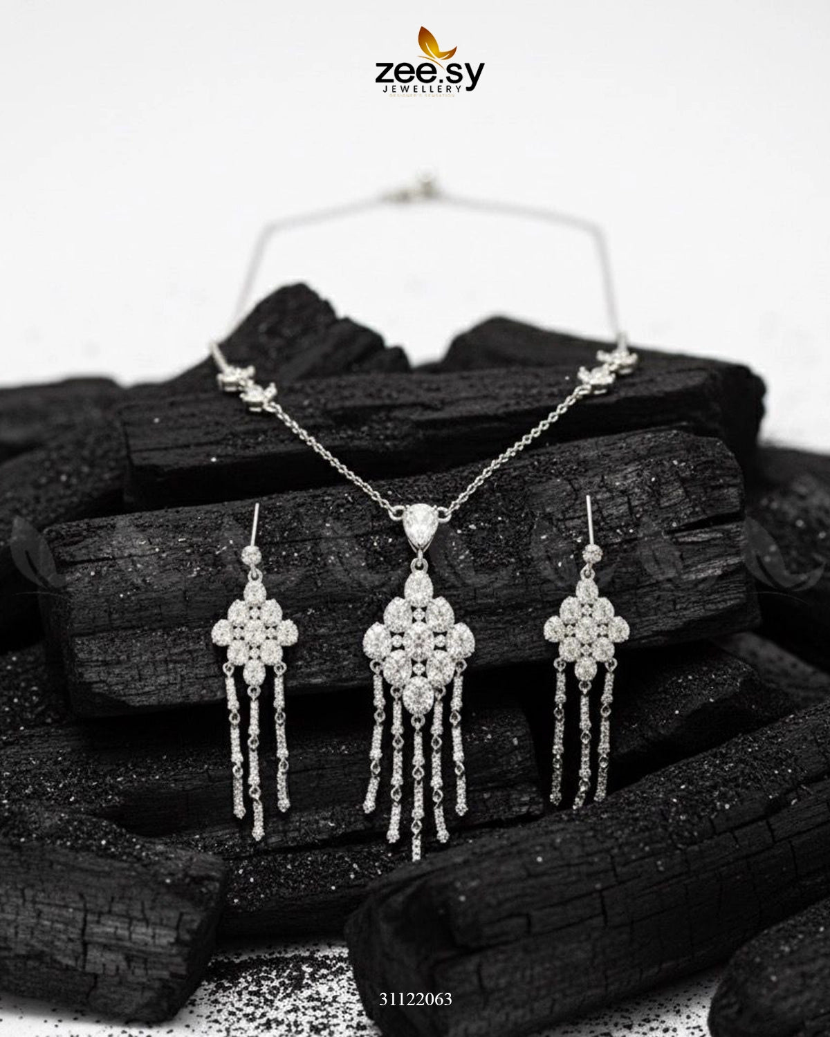 Tonel Oval Gem Wreath Necklace Set Silver - Zeesy Jewellery