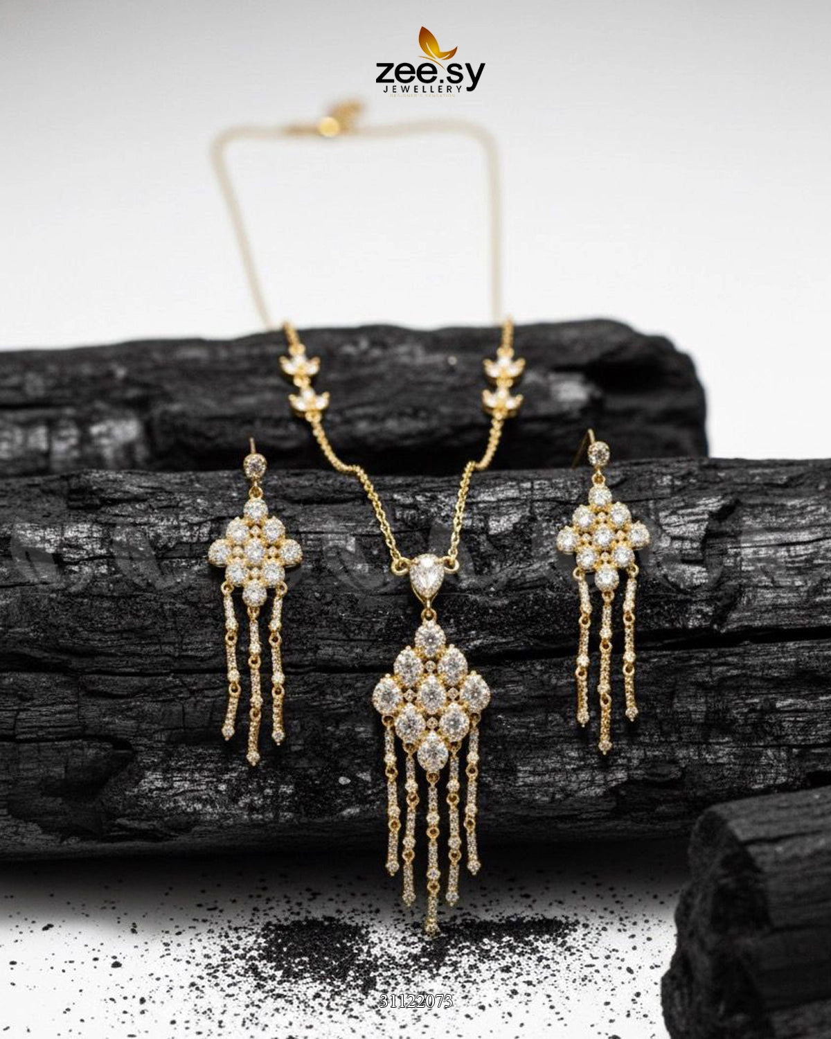 Tonel Oval Gem Wreath Necklace Set Golden - Zeesy Jewellery