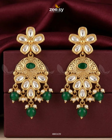 Traditional Crimson Beads Drop Earrings Golden Green Earrings - Zeesy Jewellery Pakistan | Premium Artificial & Imitation Jewellery