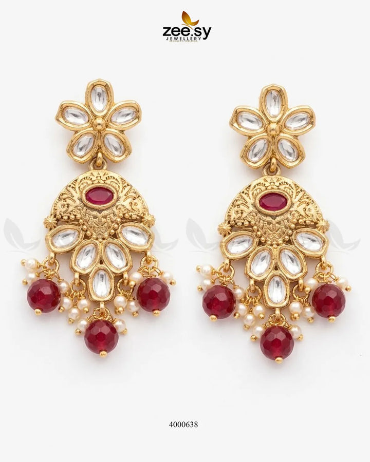 Traditional Crimson Beads Drop Earrings