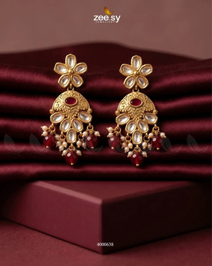 Traditional Crimson Beads Drop Earrings