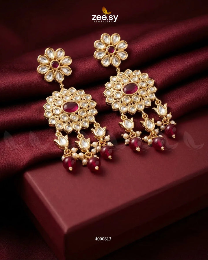 Traditional Flower Pearl Drops Earrings