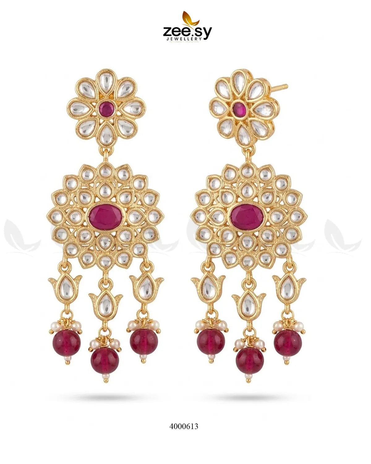 Traditional Flower Pearl Drops Earrings