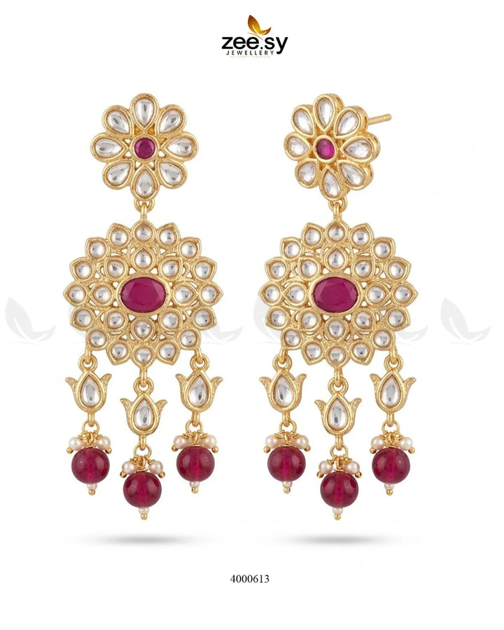 Traditional Flower Pearl Drops Earrings