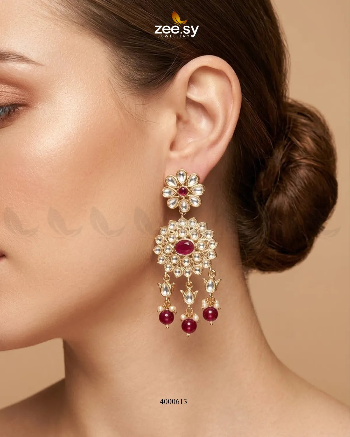 Traditional Flower Pearl Drops Earrings