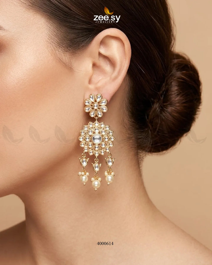 Traditional Flower Pearl Drops Earrings