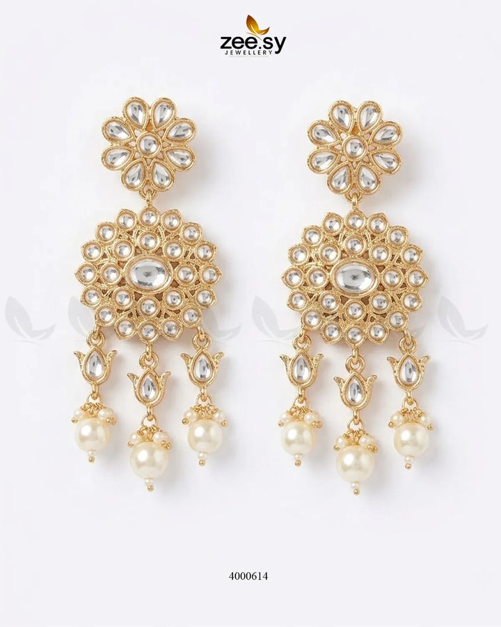 Traditional Flower Pearl Drops Earrings