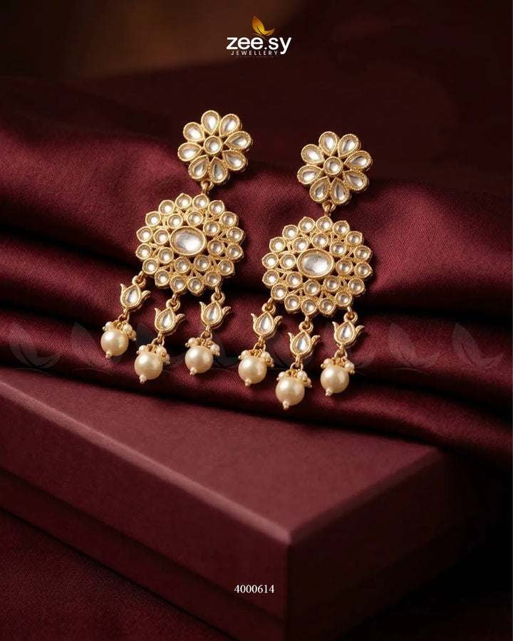 Traditional Flower Pearl Drops Earrings