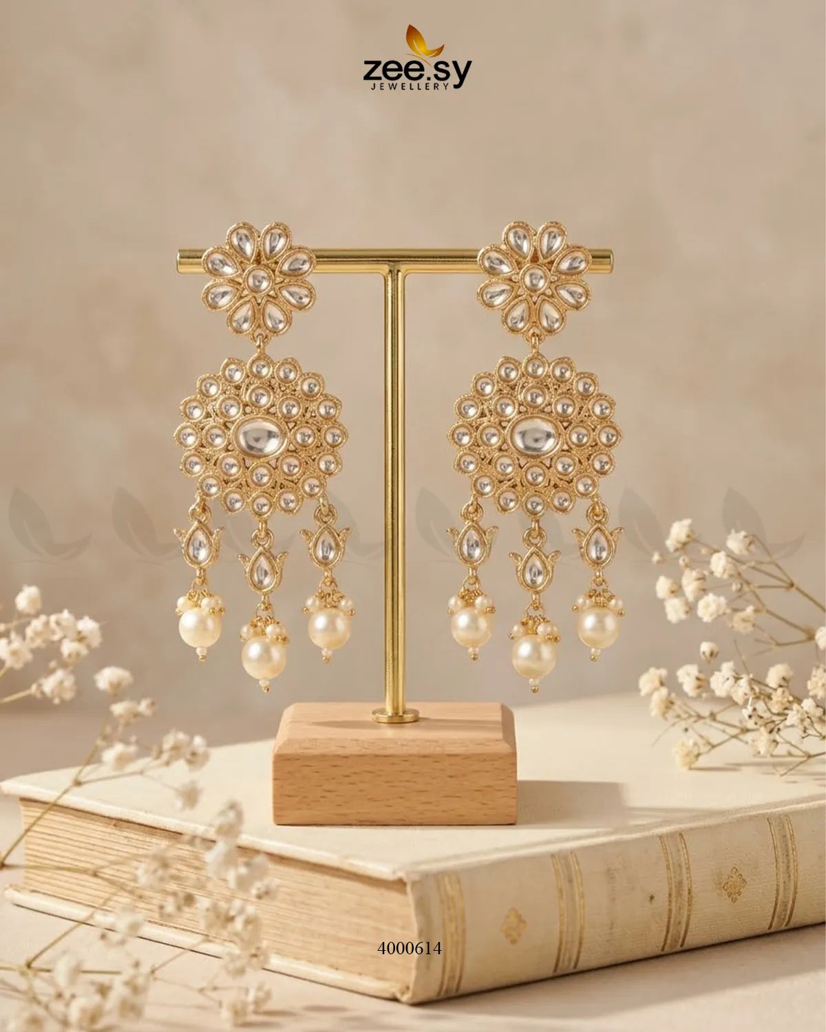 Traditional Flower Pearl Drops Earrings