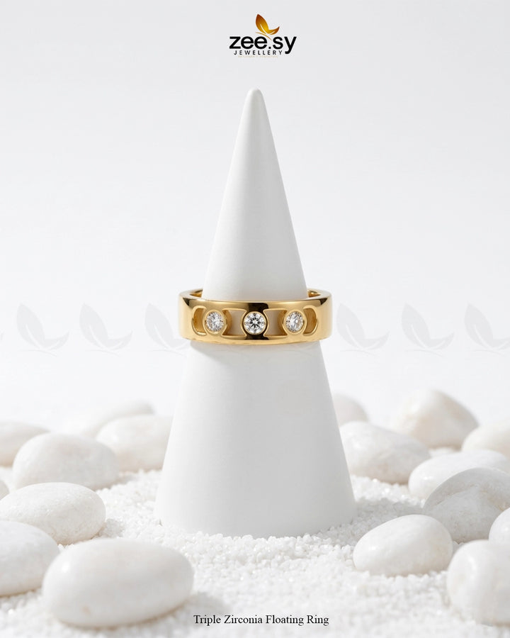 Triple Zirconia Floating Ring Finger Ring - Zeesy Jewellery Pakistan | Premium Artificial & Imitation Jewellery