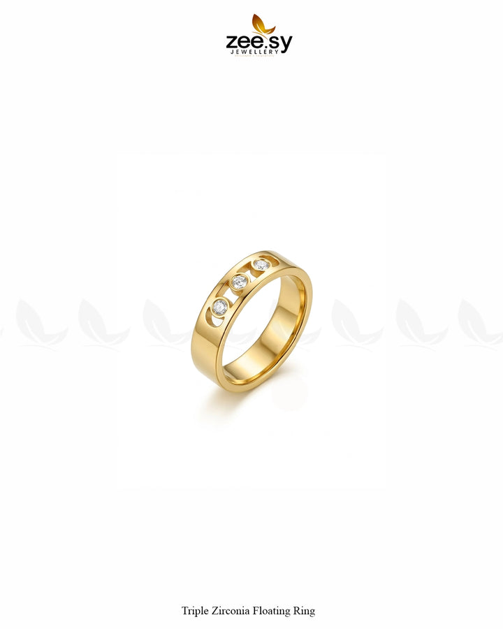 Triple Zirconia Floating Ring Finger Ring - Zeesy Jewellery Pakistan | Premium Artificial & Imitation Jewellery