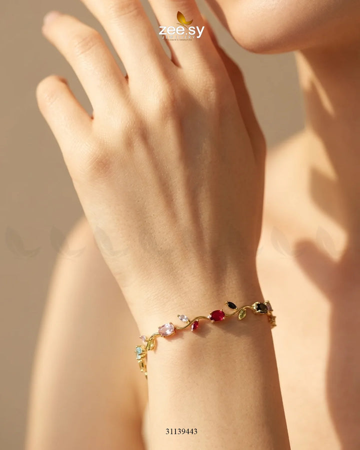Tulip Cut Stones Floral Bracelet Finger Ring - Zeesy Jewellery Pakistan | Premium Artificial & Imitation Jewellery