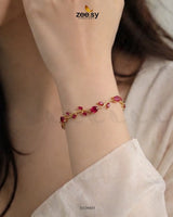 Tulip Cut Stones Floral Bracelet Finger Ring - Zeesy Jewellery Pakistan | Premium Artificial & Imitation Jewellery