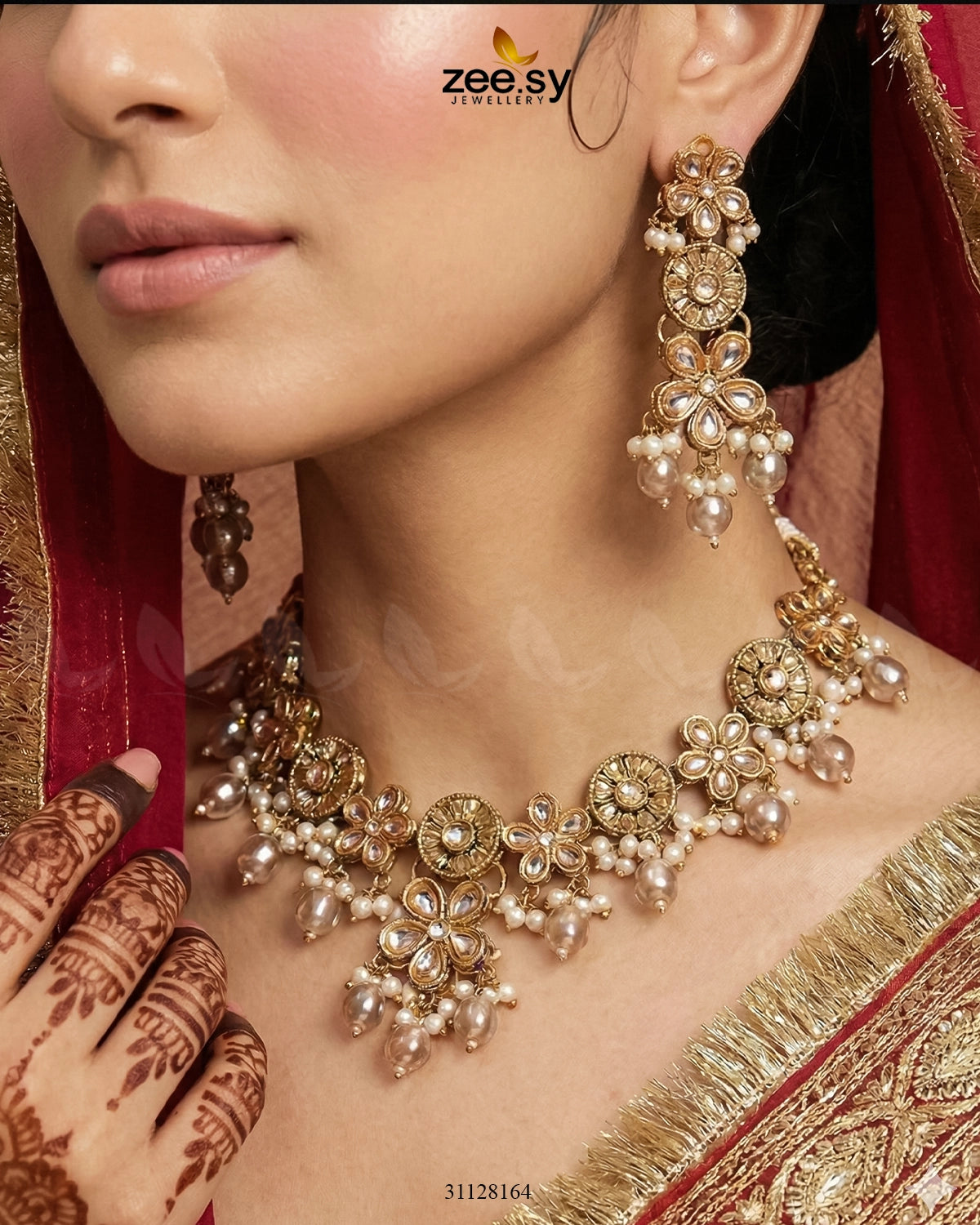 Tulshi Antique Pearl Necklace Set - Zeesy Jewellery