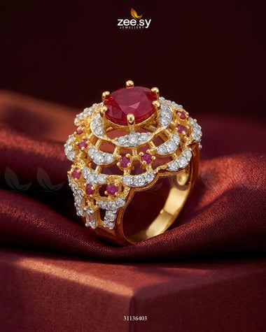 Velora Circle Bold Stone Ring Golden Ruby & Red Finger Ring - Zeesy Jewellery Pakistan | Premium Artificial & Imitation Jewellery