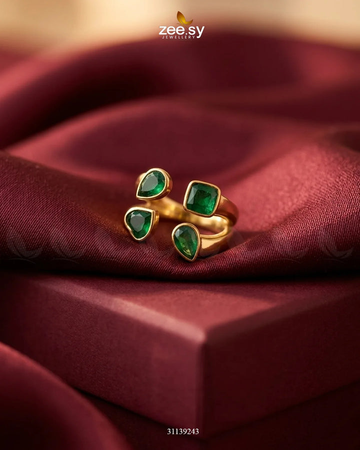 Velora Zirconia Stone Ring Golden Green Finger Ring - Zeesy Jewellery Pakistan | Premium Artificial & Imitation Jewellery