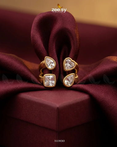 Velora Zirconia Stone Ring Golden White Finger Ring - Zeesy Jewellery Pakistan | Premium Artificial & Imitation Jewellery