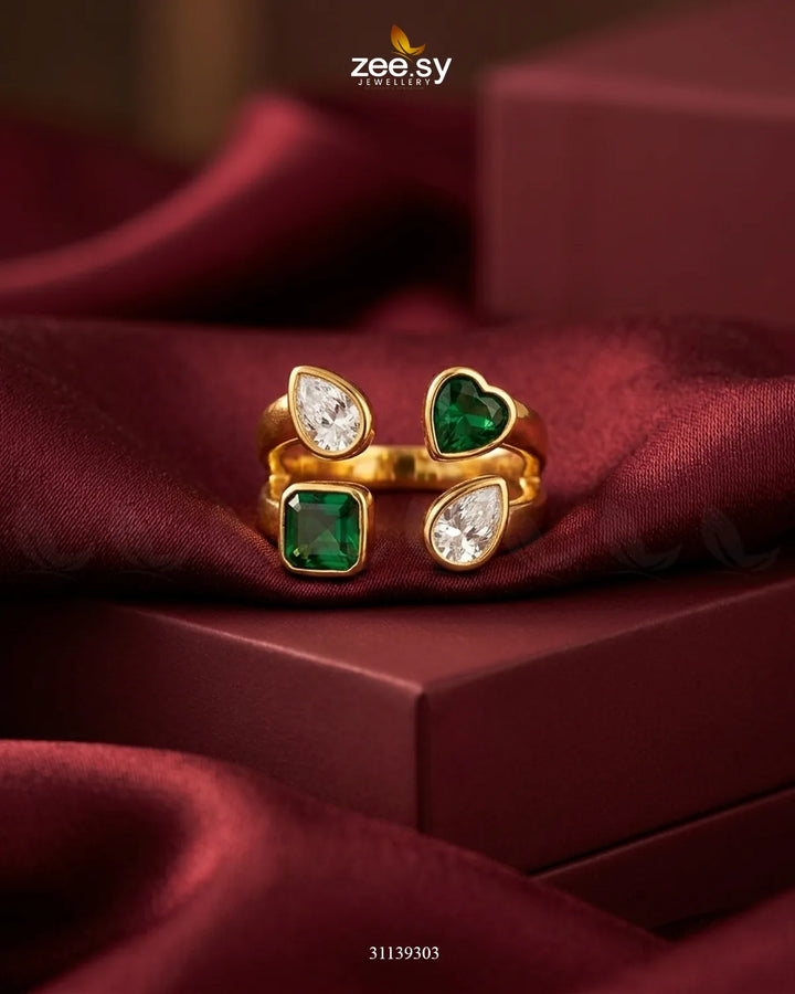 Velora Zirconia Stone Ring Golden Green & White Finger Ring - Zeesy Jewellery Pakistan | Premium Artificial & Imitation Jewellery