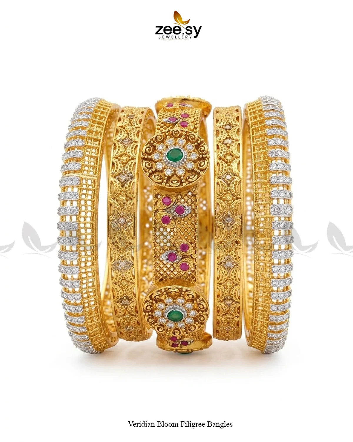 Veridian Bloom Filigree Bangles BANGLES - Zeesy Jewellery Pakistan | Premium Artificial & Imitation Jewellery