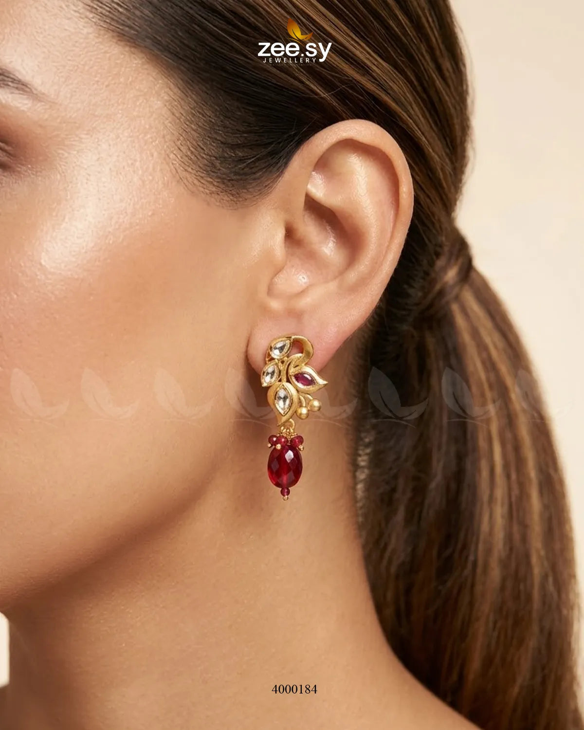 RHS09 Vermilion Pearl Drop Necklace Set in red with elegant pearl pendant design