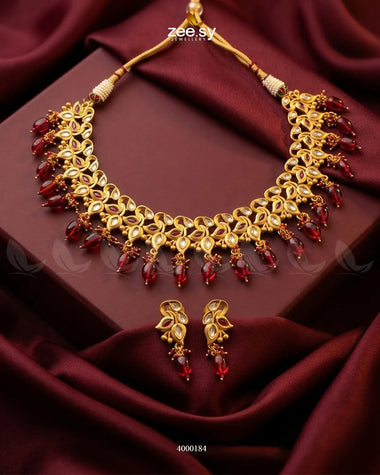 RHS09 Vermilion Pearl Drop Necklace Set with red pearl pendant and matching earrings