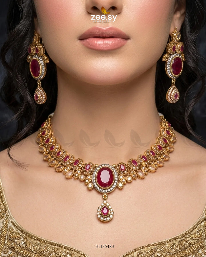 Victoria Teardrop Gems Bridal Set Bridal Set - Zeesy Jewellery Pakistan | Premium Artificial & Imitation Jewellery