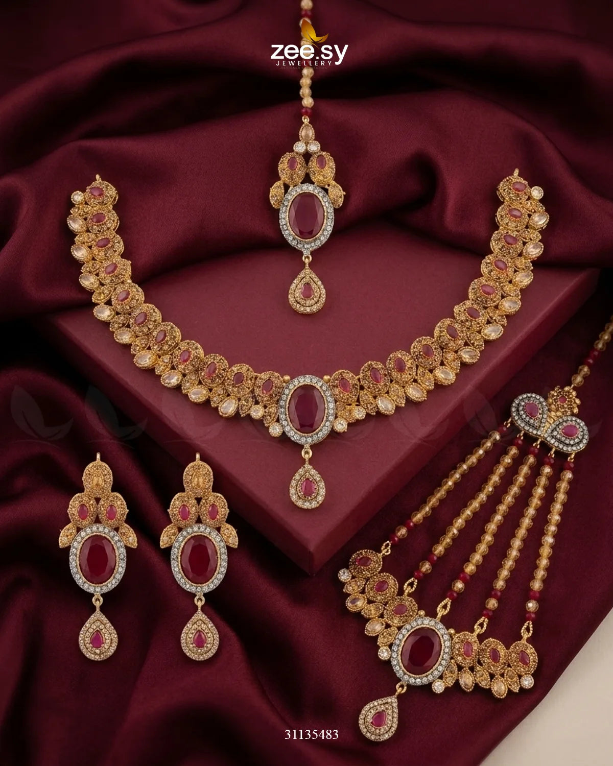 Victoria Teardrop Gems Bridal Set Bridal Set - Zeesy Jewellery Pakistan | Premium Artificial & Imitation Jewellery