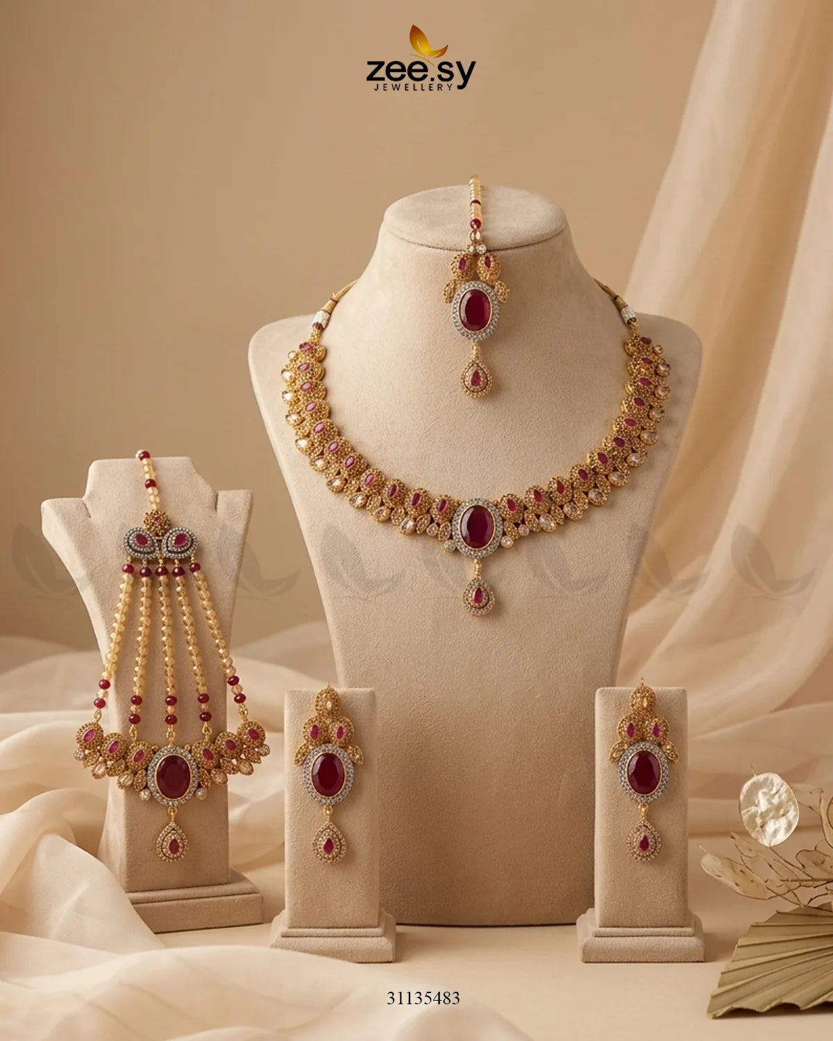 Victoria Teardrop Gems Bridal Set Bridal Set - Zeesy Jewellery Pakistan | Premium Artificial & Imitation Jewellery