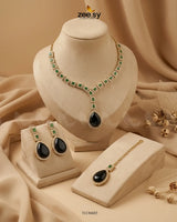 Victorian Bold Gemstone Necklace Set Golden Green Necklace Sets - Zeesy Jewellery Pakistan | Premium Artificial & Imitation Jewellery