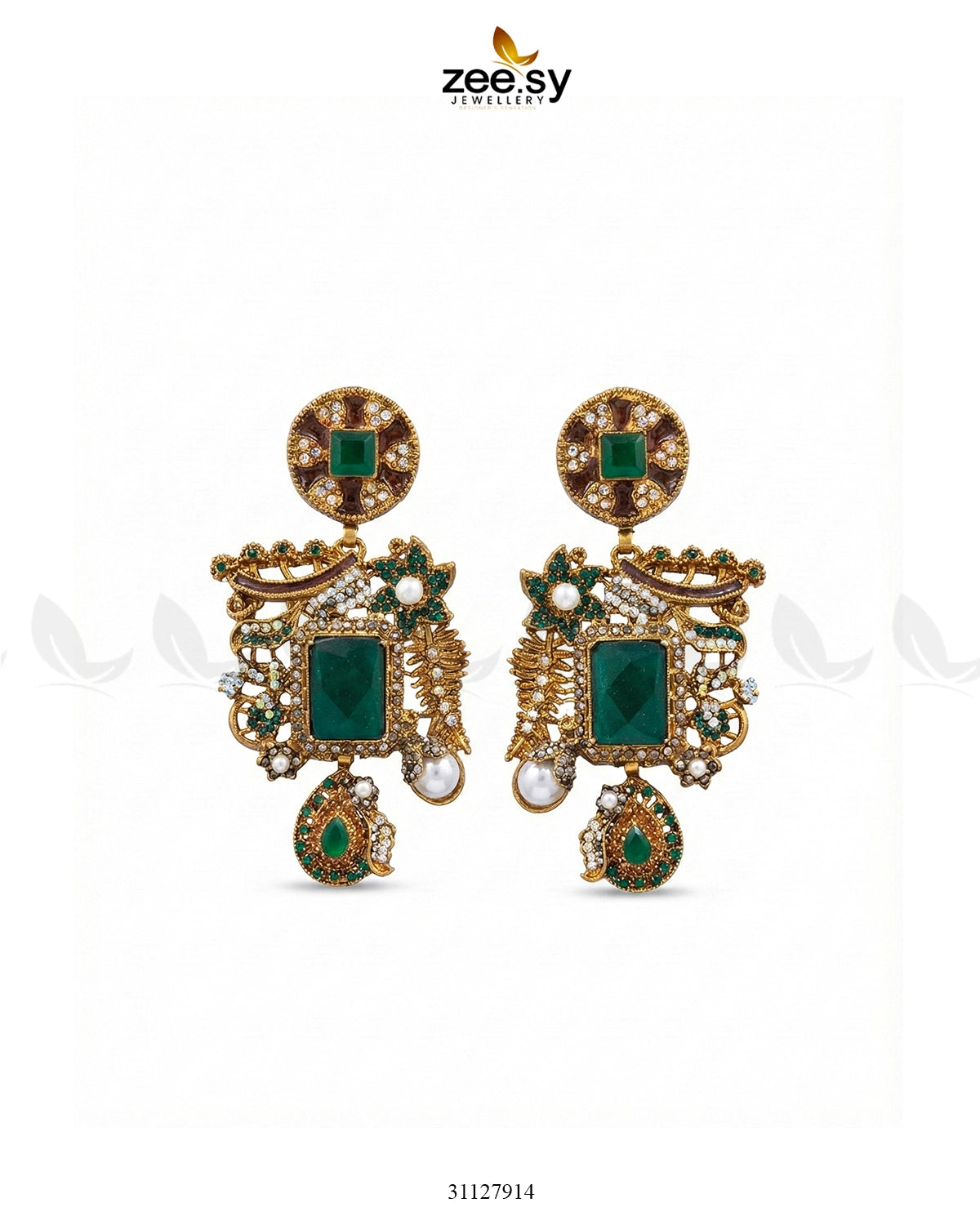 Victorian Faux Pearl Earrings Green - Zeesy Jewellery