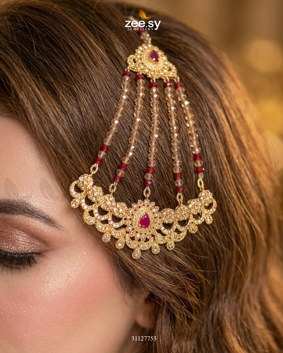 Victorian Rose Ruby Bridal Set Bridal Set - Zeesy Jewellery Pakistan | Premium Artificial & Imitation Jewellery
