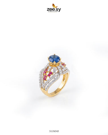 Victorian Style Cocktail Ring Golden Ruby & Blue Finger Ring - Zeesy Jewellery Pakistan | Premium Artificial & Imitation Jewellery