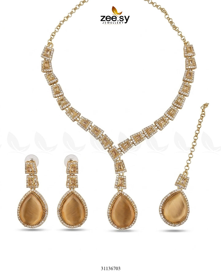 Victorian Bold Gemstone Necklace Set Necklace Sets - Zeesy Jewellery Pakistan | Premium Artificial & Imitation Jewellery