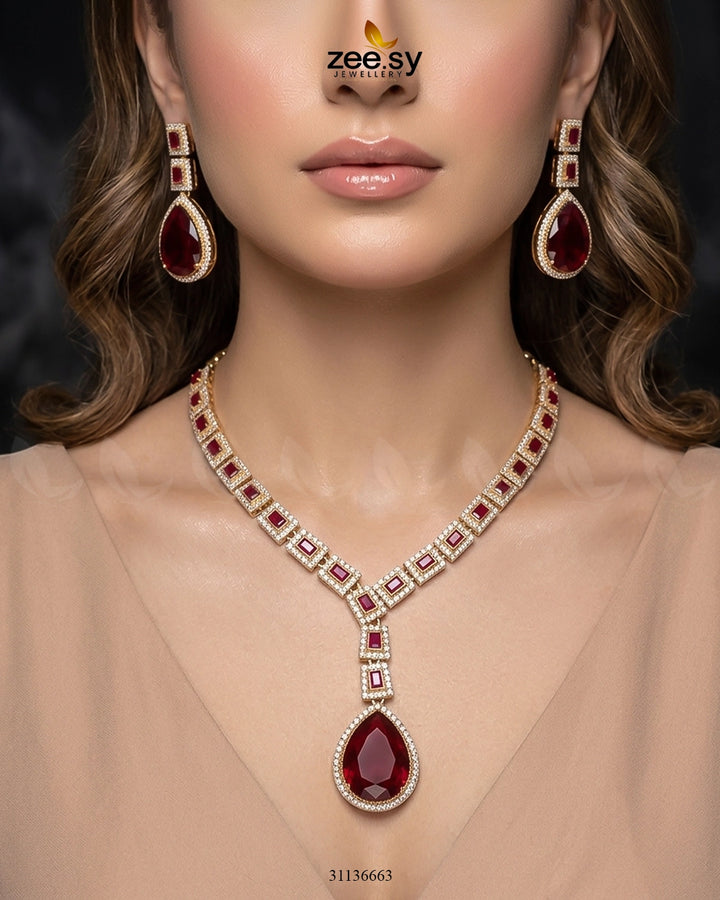 Victorian Bold Gemstone Necklace Set Necklace Sets - Zeesy Jewellery Pakistan | Premium Artificial & Imitation Jewellery