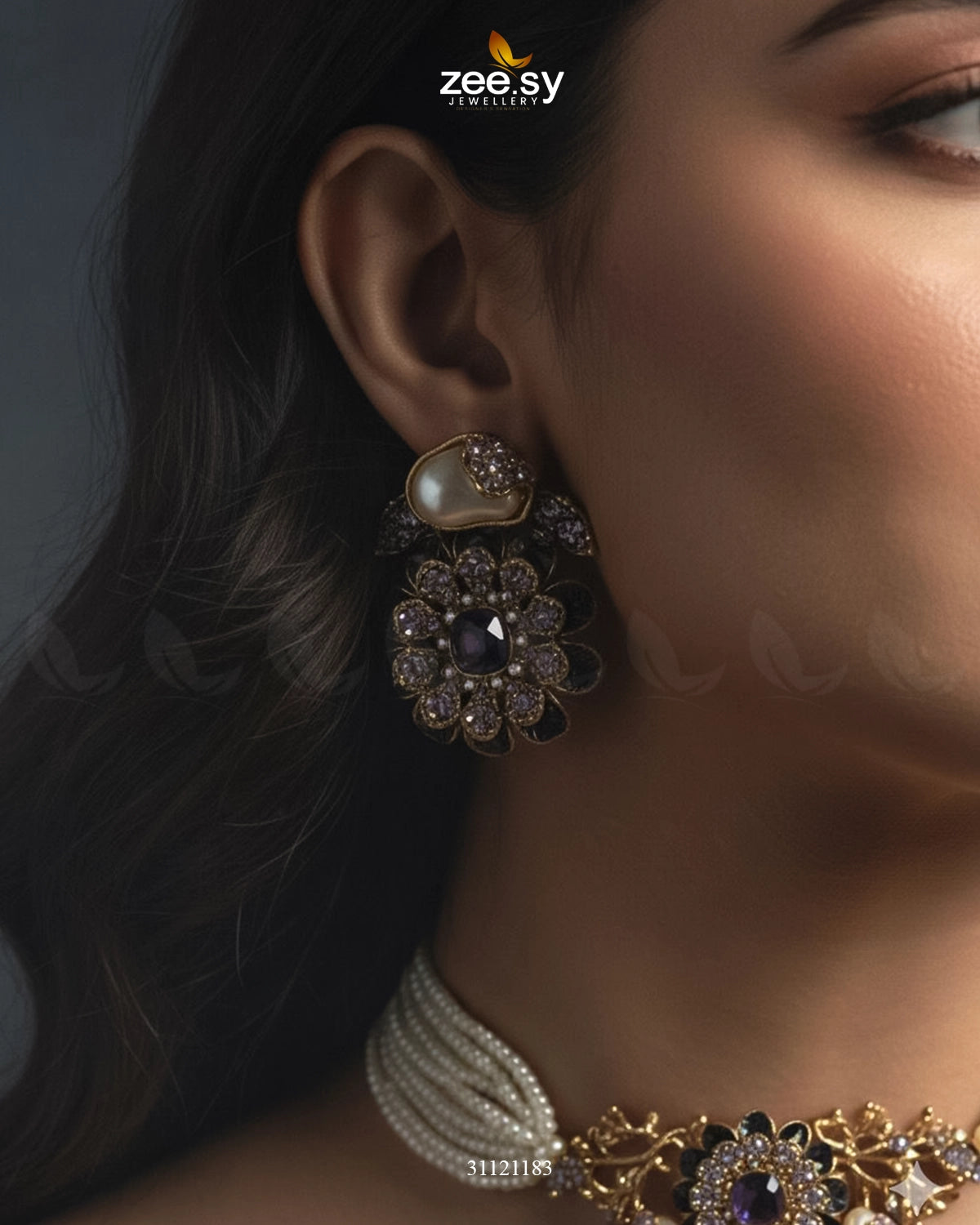 Vintage Sapphire Floral Choker Set - Zeesy Jewellery