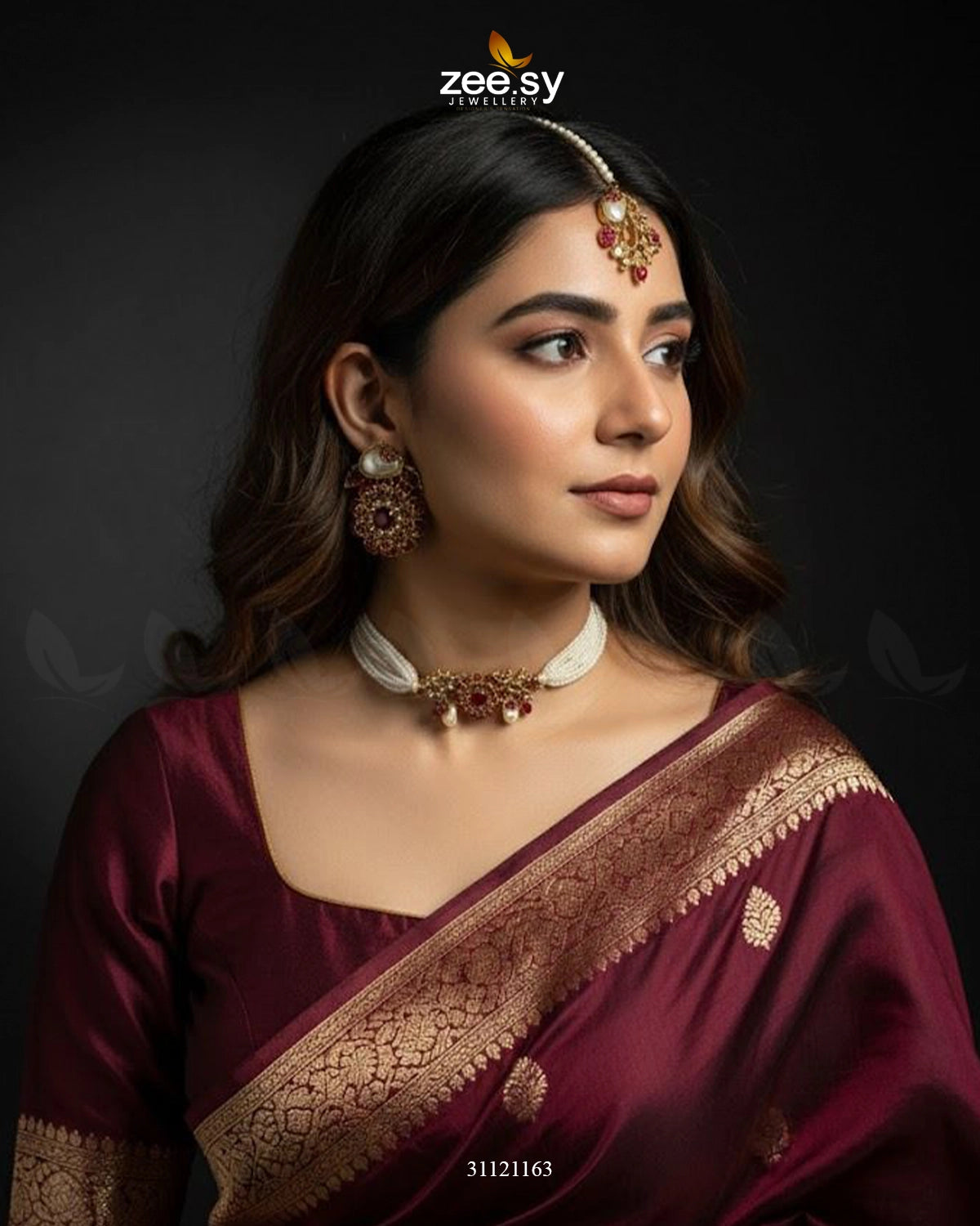 Vintage Sapphire Floral Choker Set Red - Zeesy Jewellery