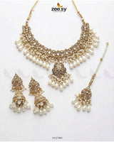 Shahi Qatra CutStone Bridal Set White - Zeesy Jewellery