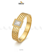 White Gem Golden Cuff Bracelet