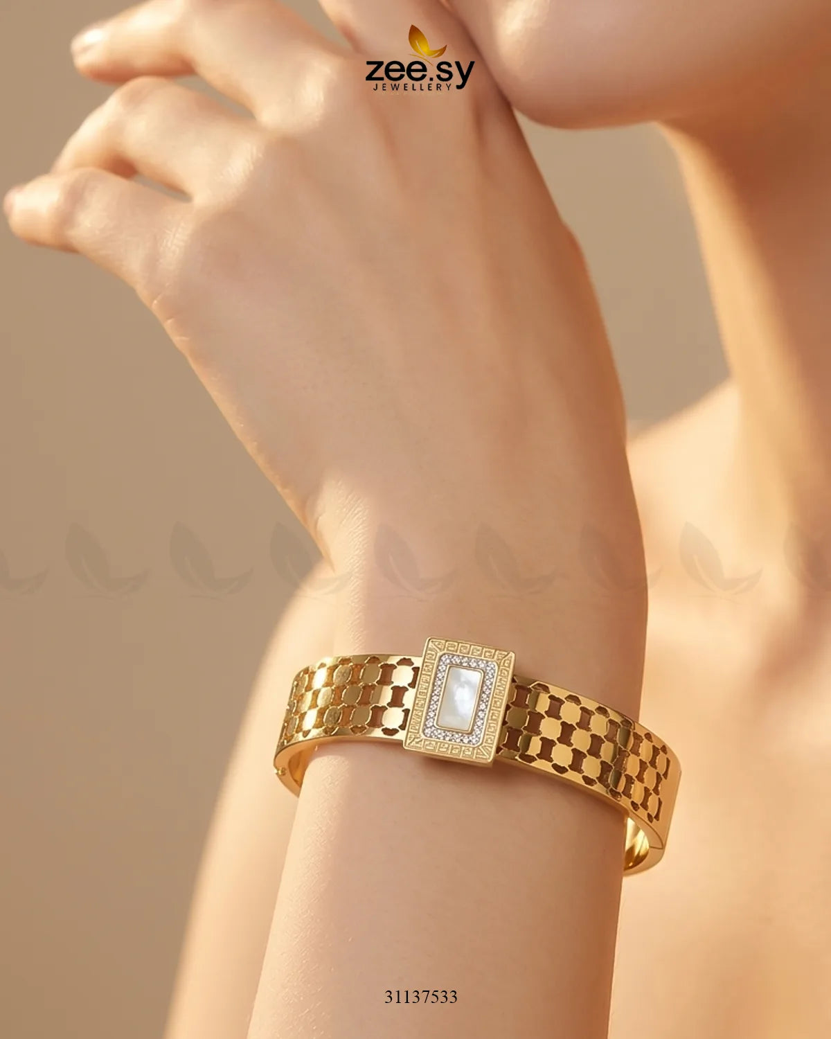 White Gem Golden Cuff Bracelet Bracelet - Zeesy Jewellery Pakistan | Premium Artificial & Imitation Jewellery