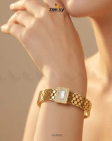 White Gem Golden Cuff Bracelet